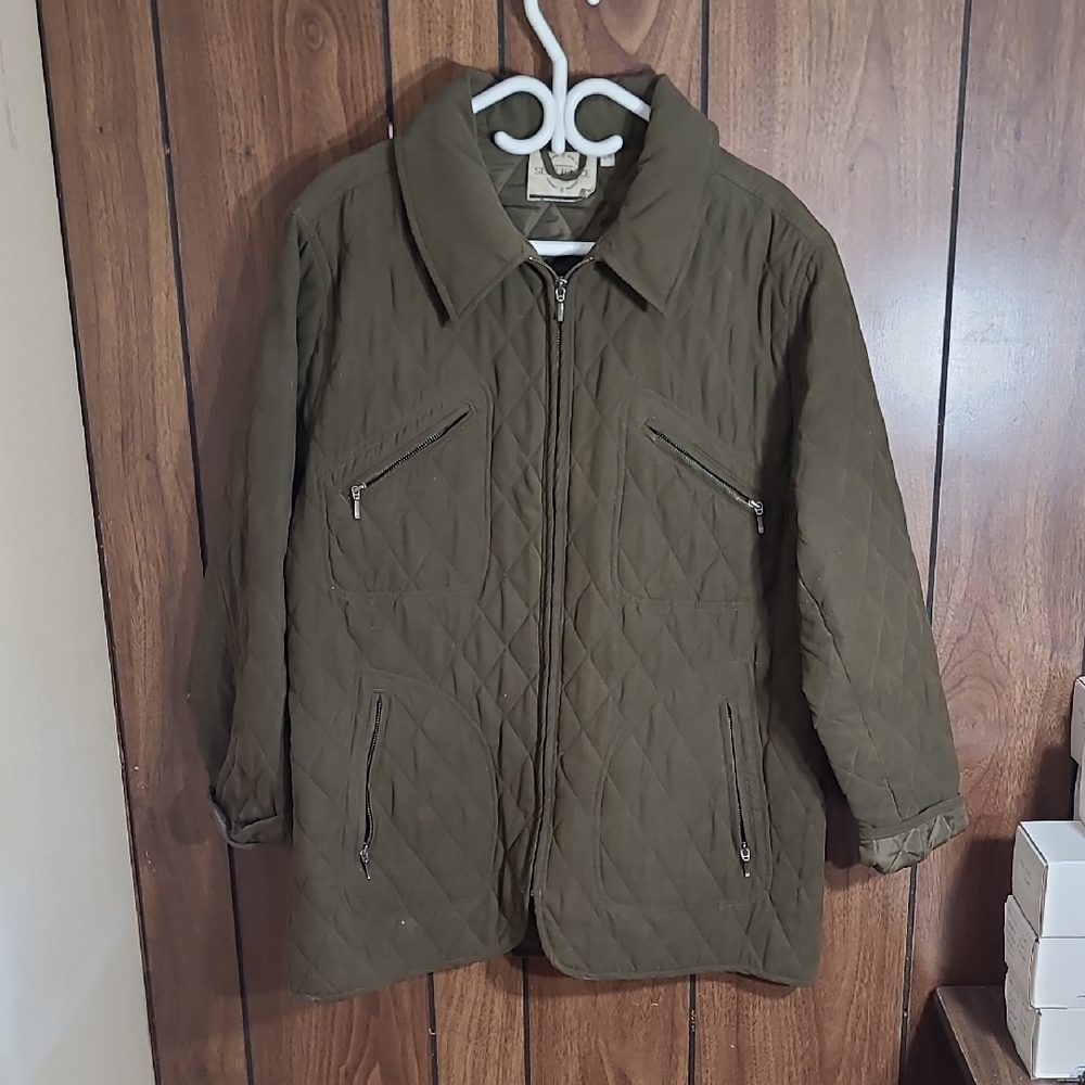 Sequence Olive Quilted Long Coat